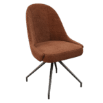 Chaise de salle à manger MIAMI. Design fauteuil coque, avec accoudoirs intégrés. Revêtement en tissu Terracotta (ton terre cuite, brun-rouge) chaleureux. Piètement fixe en métal noir/anthracite. Chaise moderne, confortable et organique.